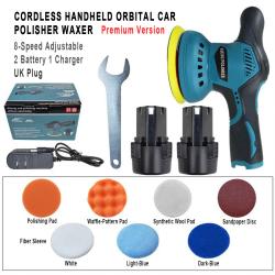 Cordless Handheld Orbital Car Polisher Waxer 8‑Speed 2 Batteries 1 Charger Premium Version UK Plug Car Polishing Kit