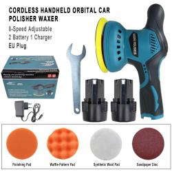 Cordless Handheld Orbital Car Polisher Waxer 8‑Speed 2 Batteries 1 Charger EU Plug Car Beauty Polishing Kit