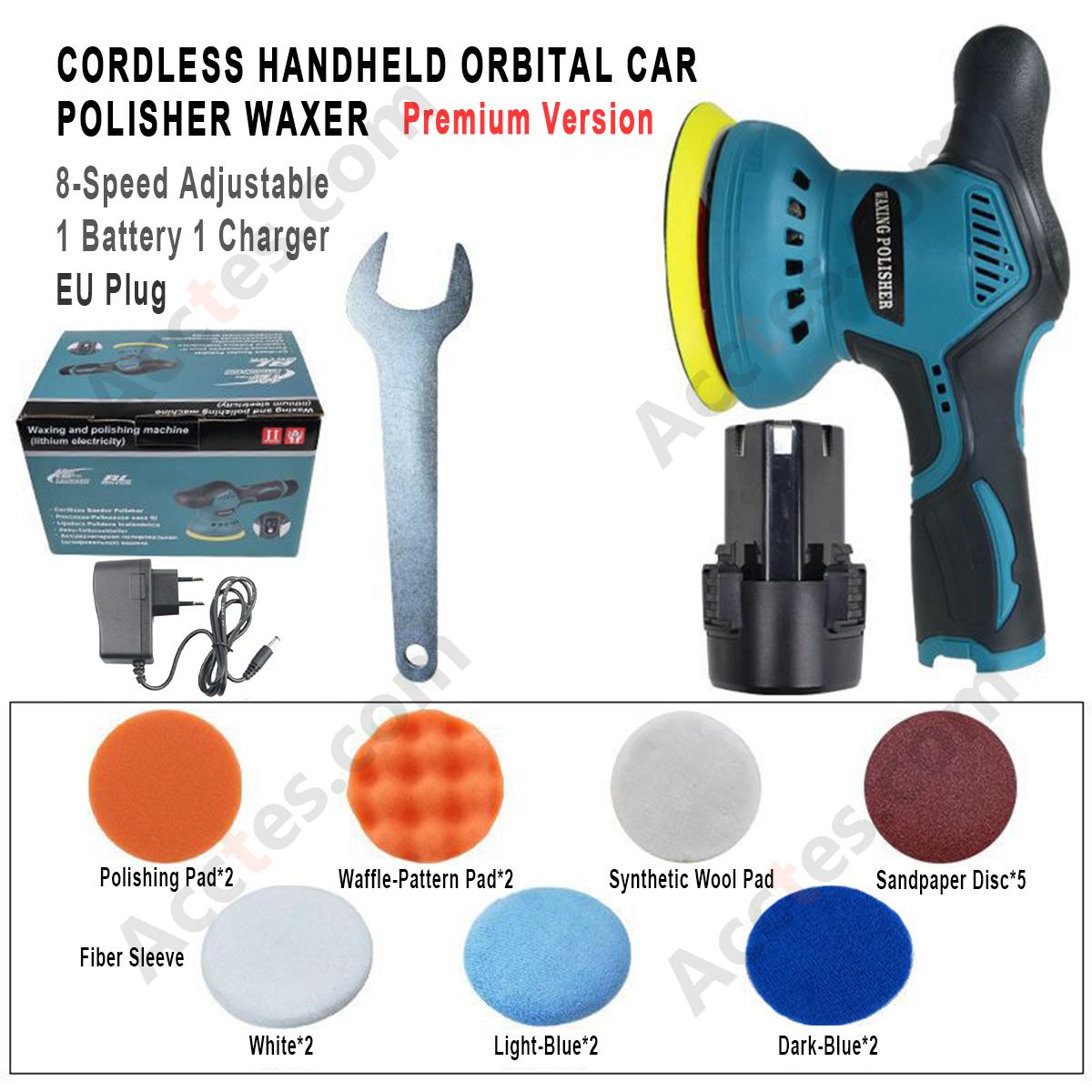 Flagship Cordless Handheld Orbital Car Polisher Waxer 8‑Speed 1 Battery 1 Charger EU Plug Auto Beauty Tool