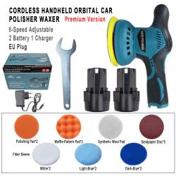 Flagship Cordless Handheld Orbital Car Polisher Waxer 8‑Speed 2 Batteries 1 Charger EU Plug Auto Polishing Kit
