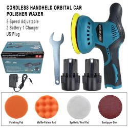 Cordless Handheld Orbital Car Polisher Waxer 8‑Speed 2 Batteries 1 Charger US Plug Auto Beauty Polishing Kit