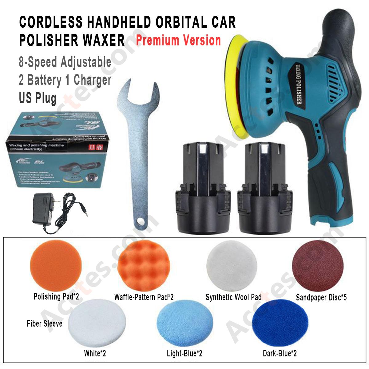 Flagship Cordless Handheld Orbital Car Polisher Waxer 8‑Speed 2 Batteries 1 Charger US Plug Auto Detailing Kit