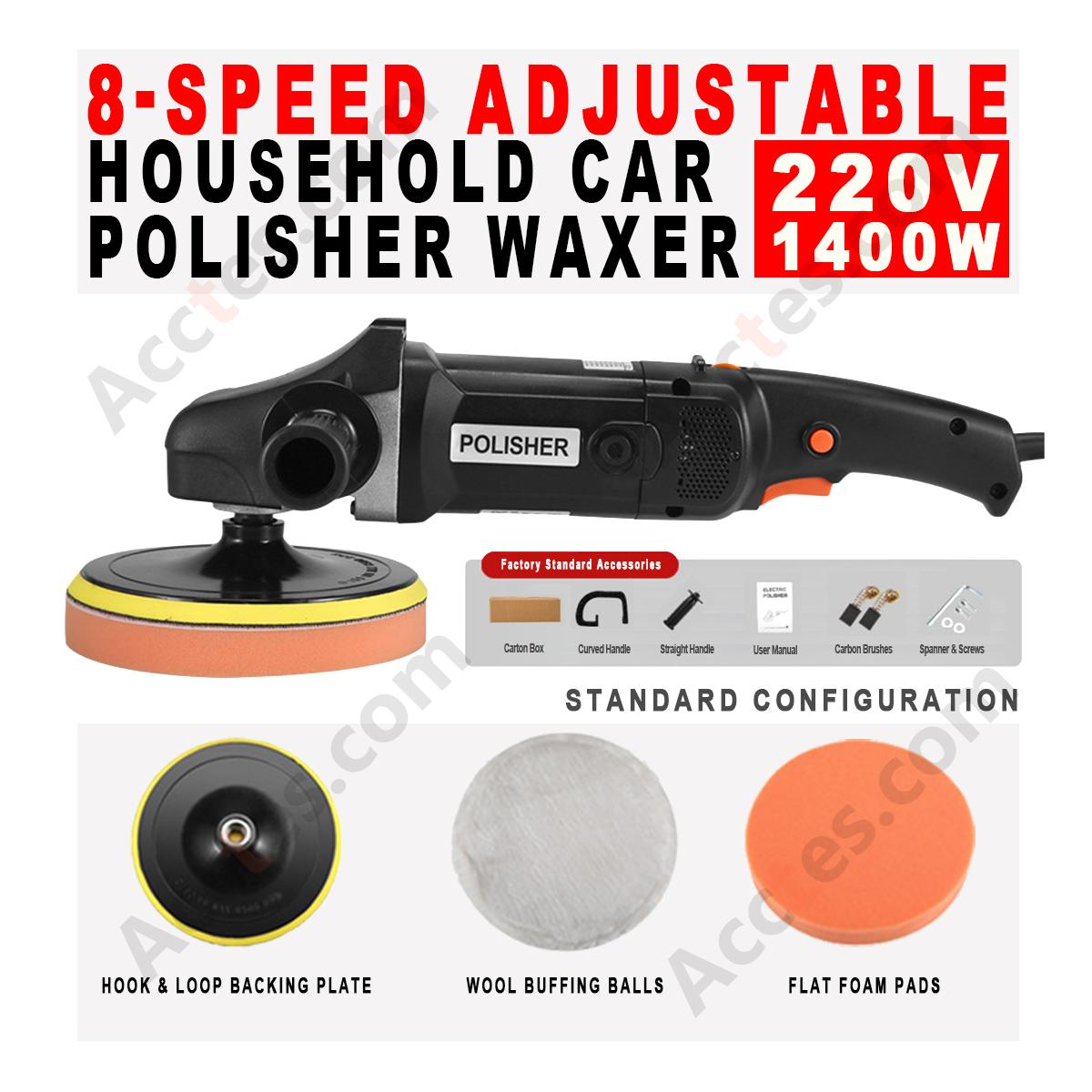 8‑Speed 1400W 220V Household Car Polisher Waxer Insulated Gloss Black Head Standard Auto Detailing Machine