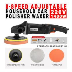8‑Speed 1400W 220V Household Car Polisher Waxer Insulated Gloss Black Head Standard Auto Detailing Machine