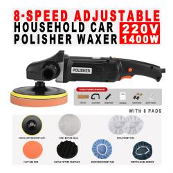 8‑Speed 1400W 220V Household Car Polisher Waxer Insulated Gloss Black Head with 8 Polishing Pads Auto Detailing Machine