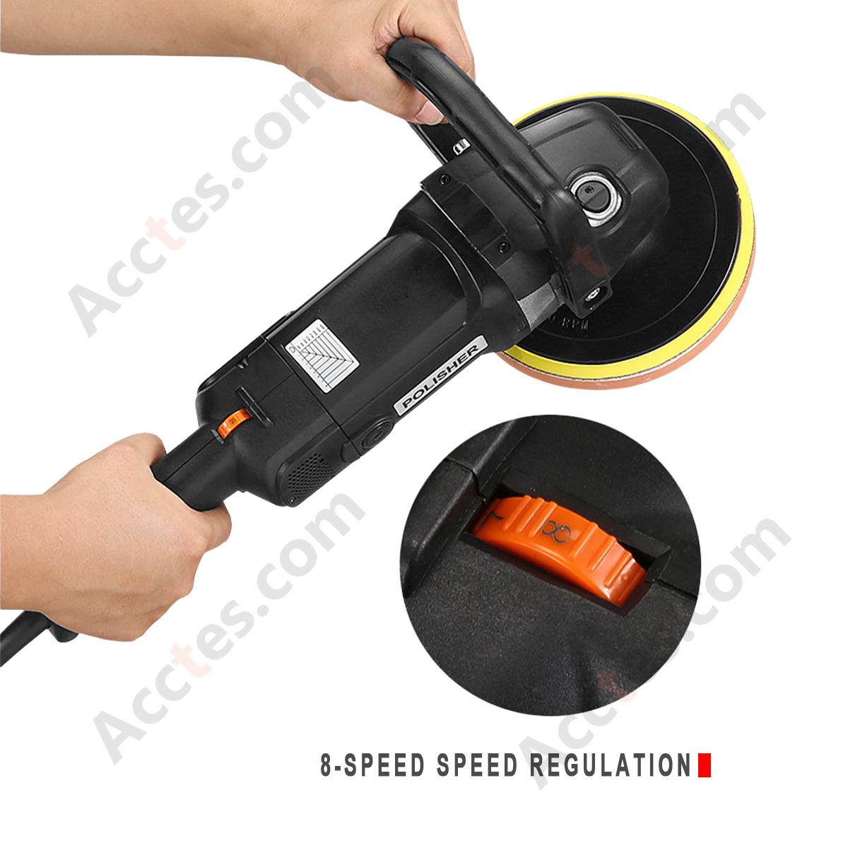 8‑Speed 1400W 220V Household Car Polisher Waxer Insulated Gloss Black Head with 15 Polishing Pads Auto Detailing Machine