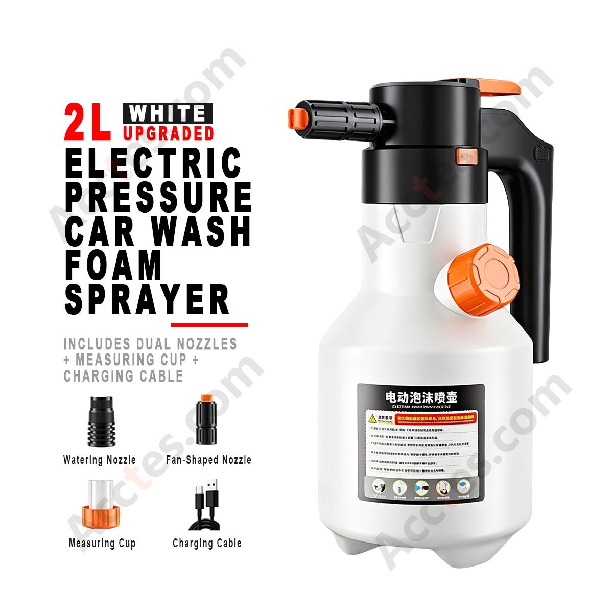 Upgraded 2L Electric Pressure Car Wash Foam Sprayer White Portable Vehicle Foam Washer for Home Use