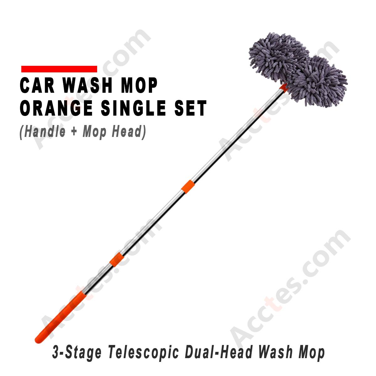 Car Wash Mop Orange Single Complete Set With Handle & Mop Head Soft Microfiber Vehicle Cleaning Brush
