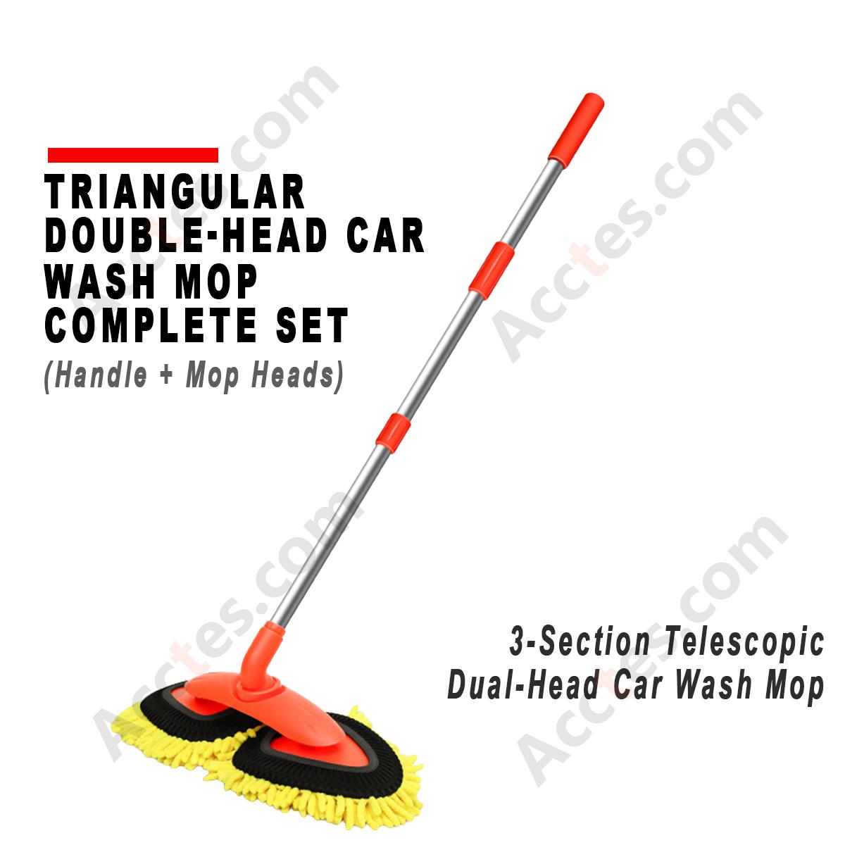 Triangular Double‑Head Car Wash Mop Set With Handle Soft Microfiber Vehicle Washing Cleaning Brush