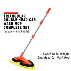 Triangular Double‑Head Car Wash Mop Set With Handle Soft Microfiber Vehicle Washing Cleaning Brush