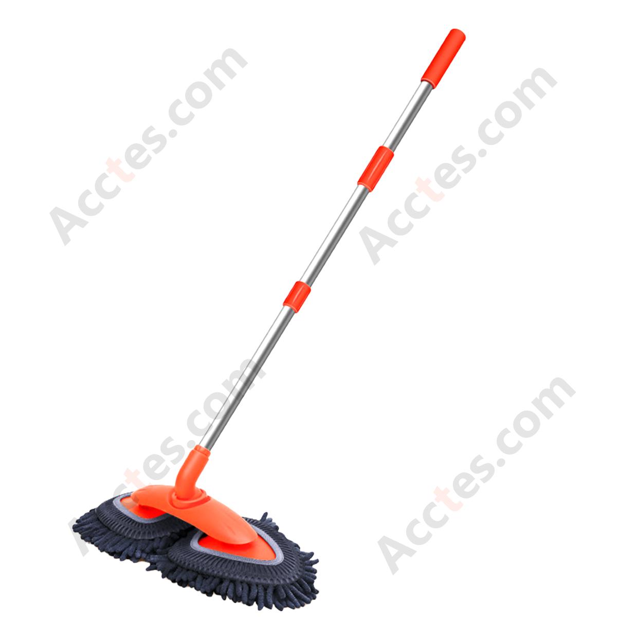Triangular Double‑Head Car Wash Mop Full Set Grey Mop Head With Handle Soft Microfiber Car Cleaning Tool