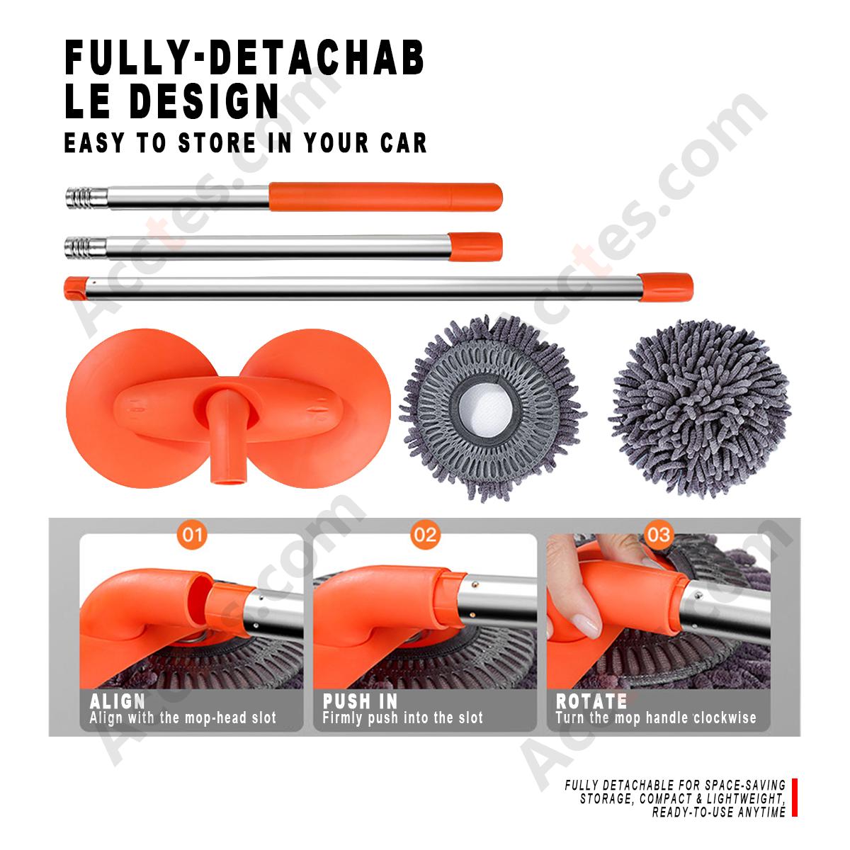 Triangular Double‑Head Car Wash Mop Full Set Grey Mop Head With Handle Soft Microfiber Car Cleaning Tool