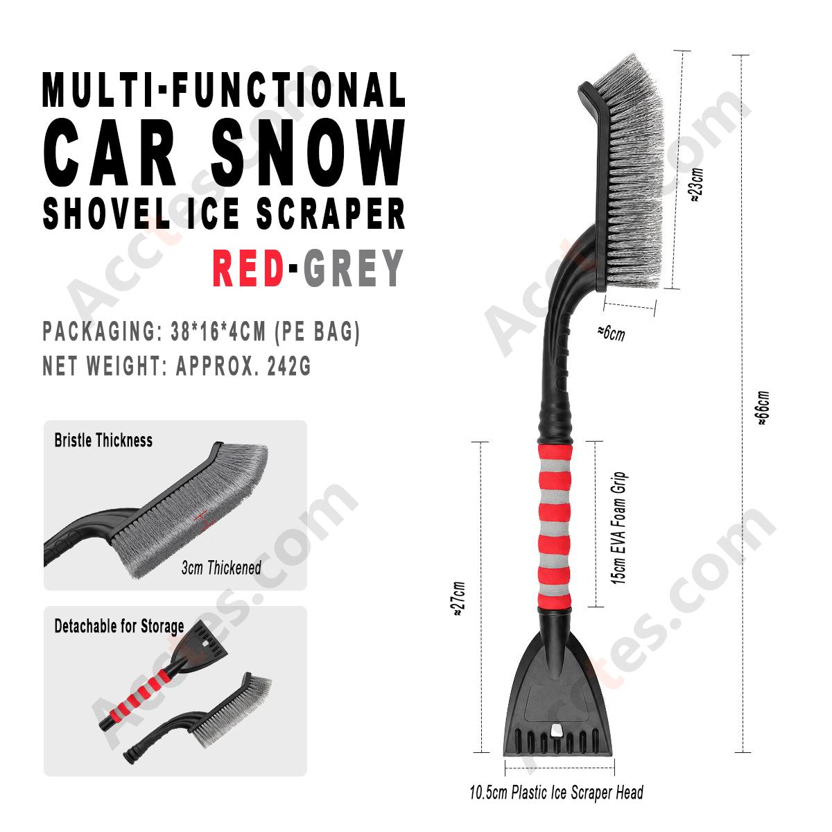 Red‑Grey Multi‑Functional Car Snow Shovel Ice Scraper Winter Windshield Snow Ice Removal Accessory
