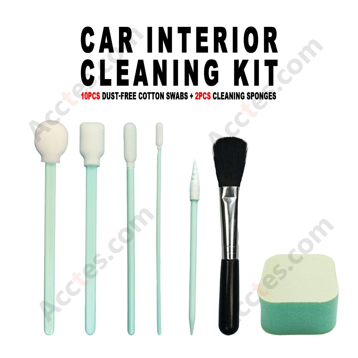 Car Interior Detail Cleaning Kit 10Pcs Dust‑Free Cotton Swabs with 2 Cleaning Sponges for Gap Dust Removal