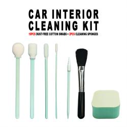 Car Interior Detail Cleaning Kit 10Pcs Dust‑Free Cotton Swabs with 2 Cleaning Sponges for Gap Dust Removal