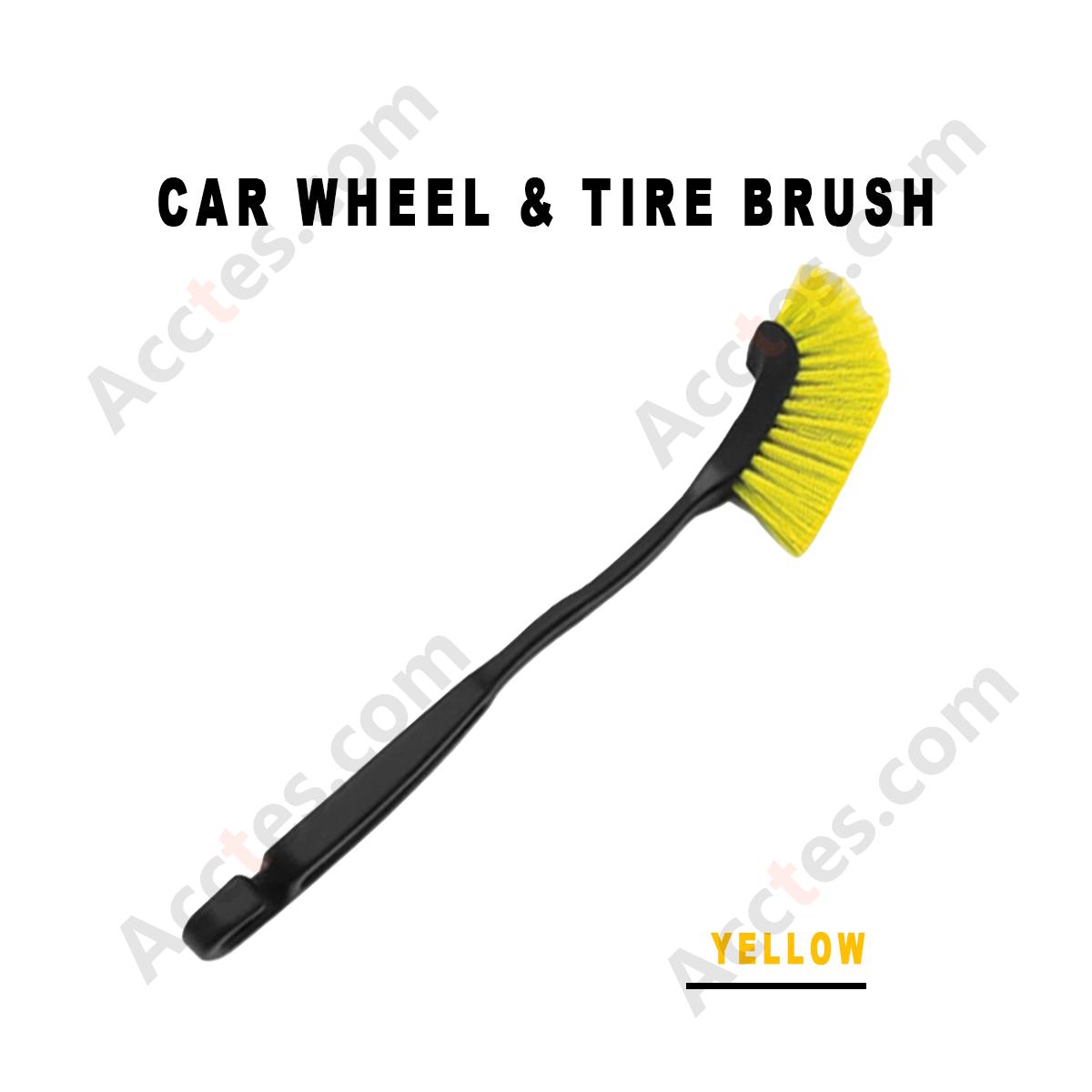 Yellow Car Wheel Tire Cleaning Brush Soft Bristle Rim Dirt Grime Removal Tool