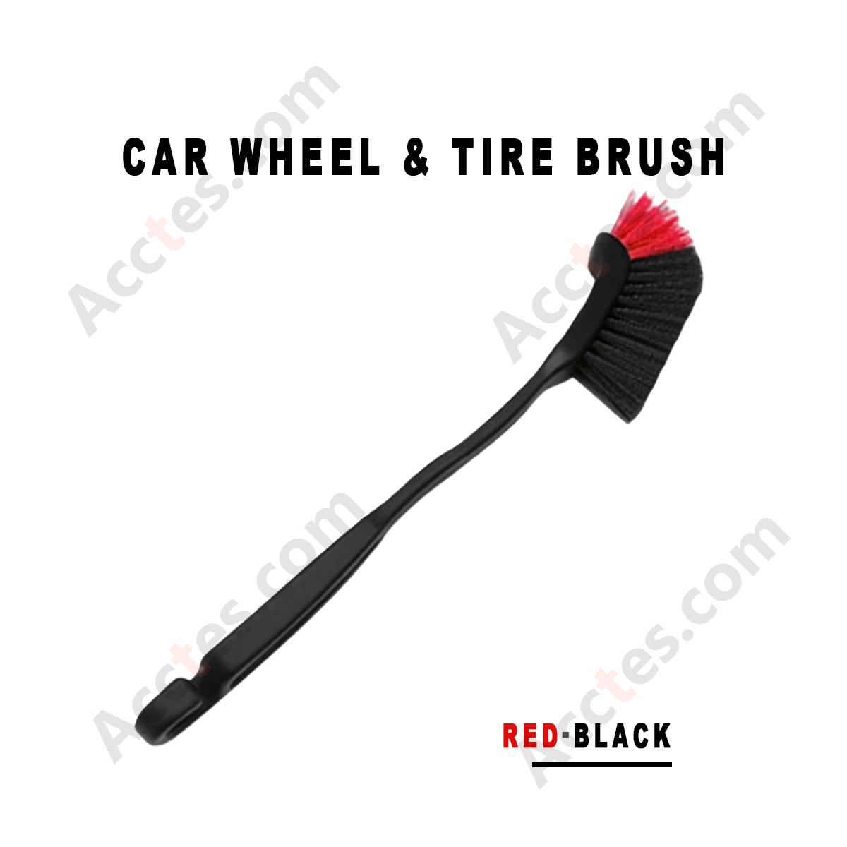 Red‑Black Car Wheel Tire Cleaning Brush Soft Bristle Rim Grime Brake Dust Remover