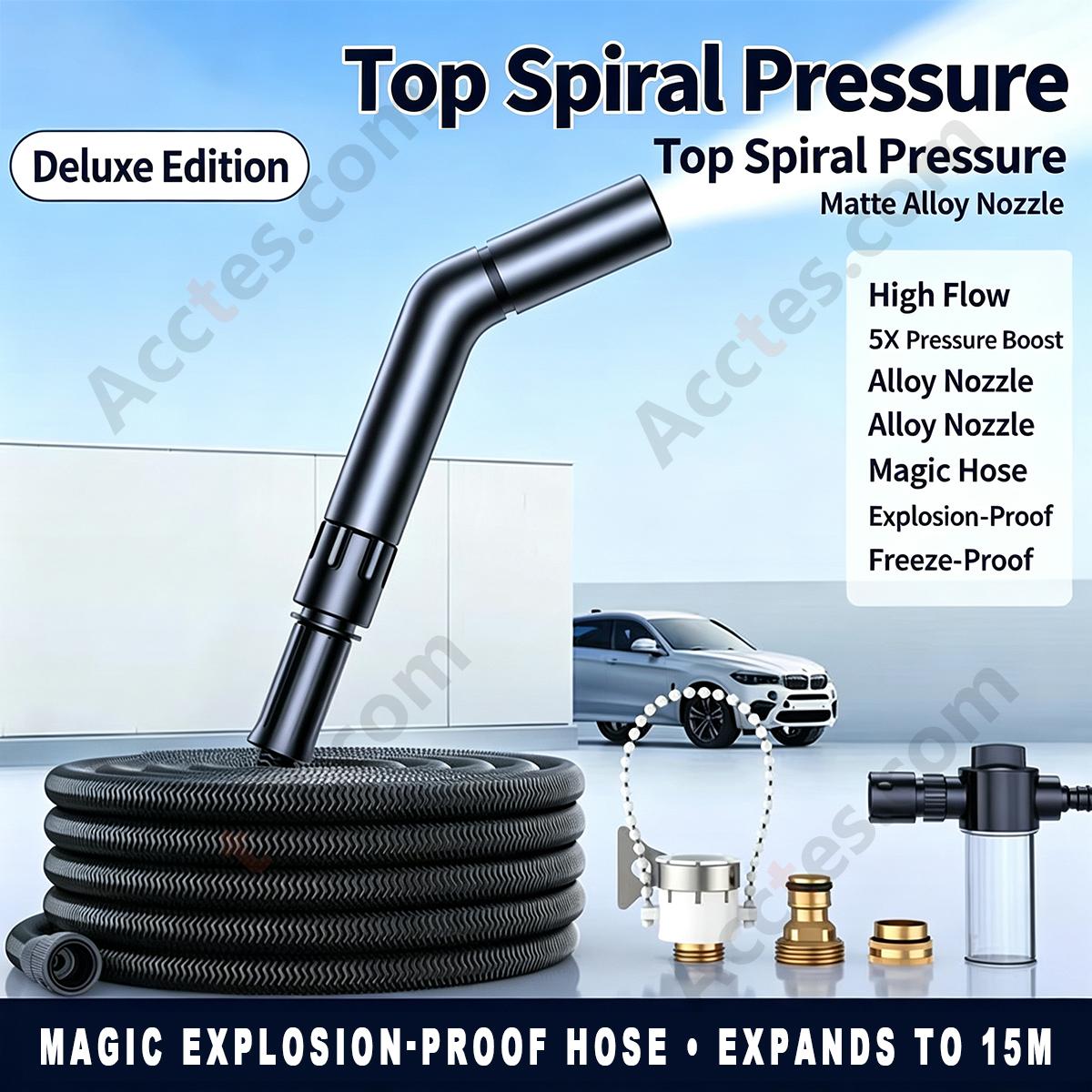 Black High Pressure Car Wash Gun 6M Expandable Water Hose Spiral Boost Washer With Foam Pot For Vehicle Cleaning