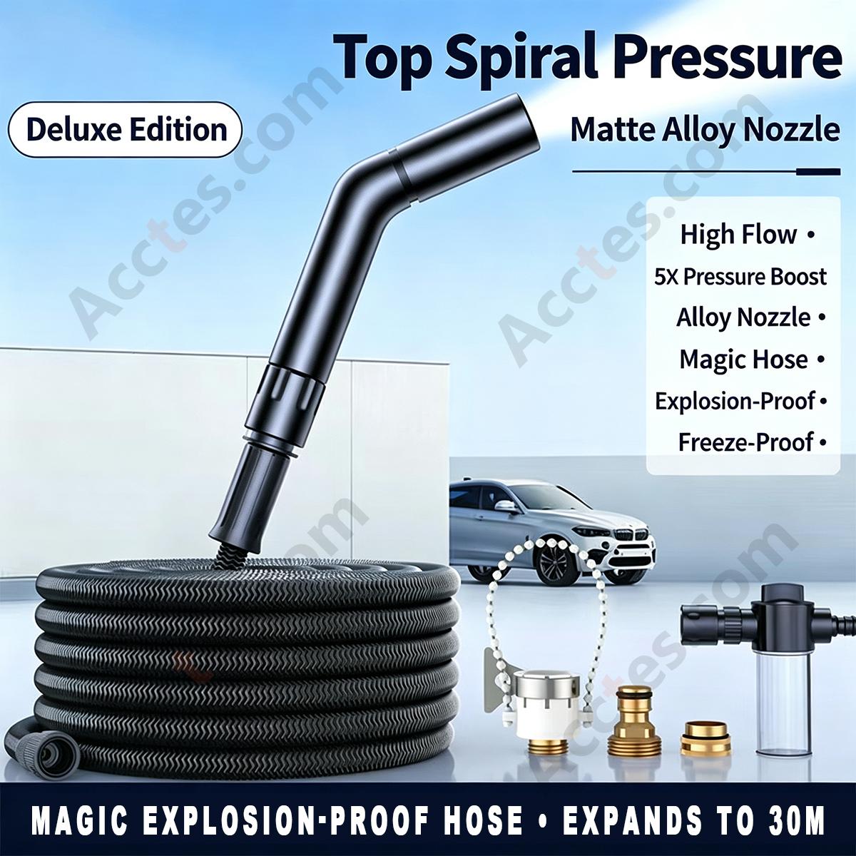 Black High Pressure Car Wash Gun 12M Expandable Water Hose Spiral Boost Washer With Foam Pot For Vehicle Cleaning