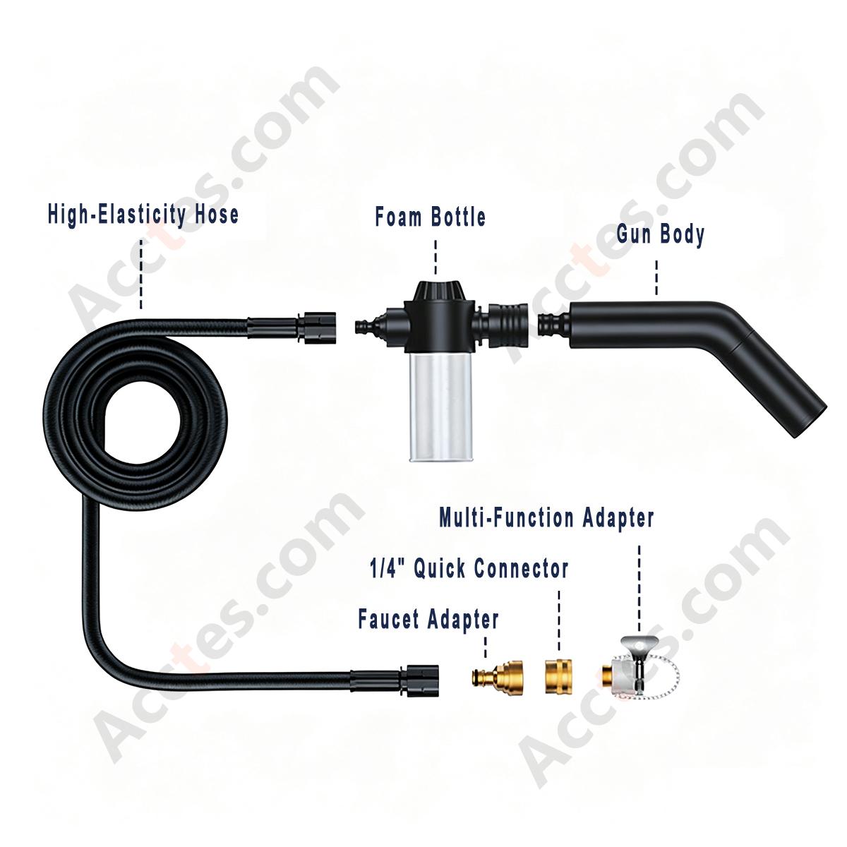 Black High Pressure Car Wash Gun 12M Expandable Water Hose Spiral Boost Washer With Foam Pot For Vehicle Cleaning