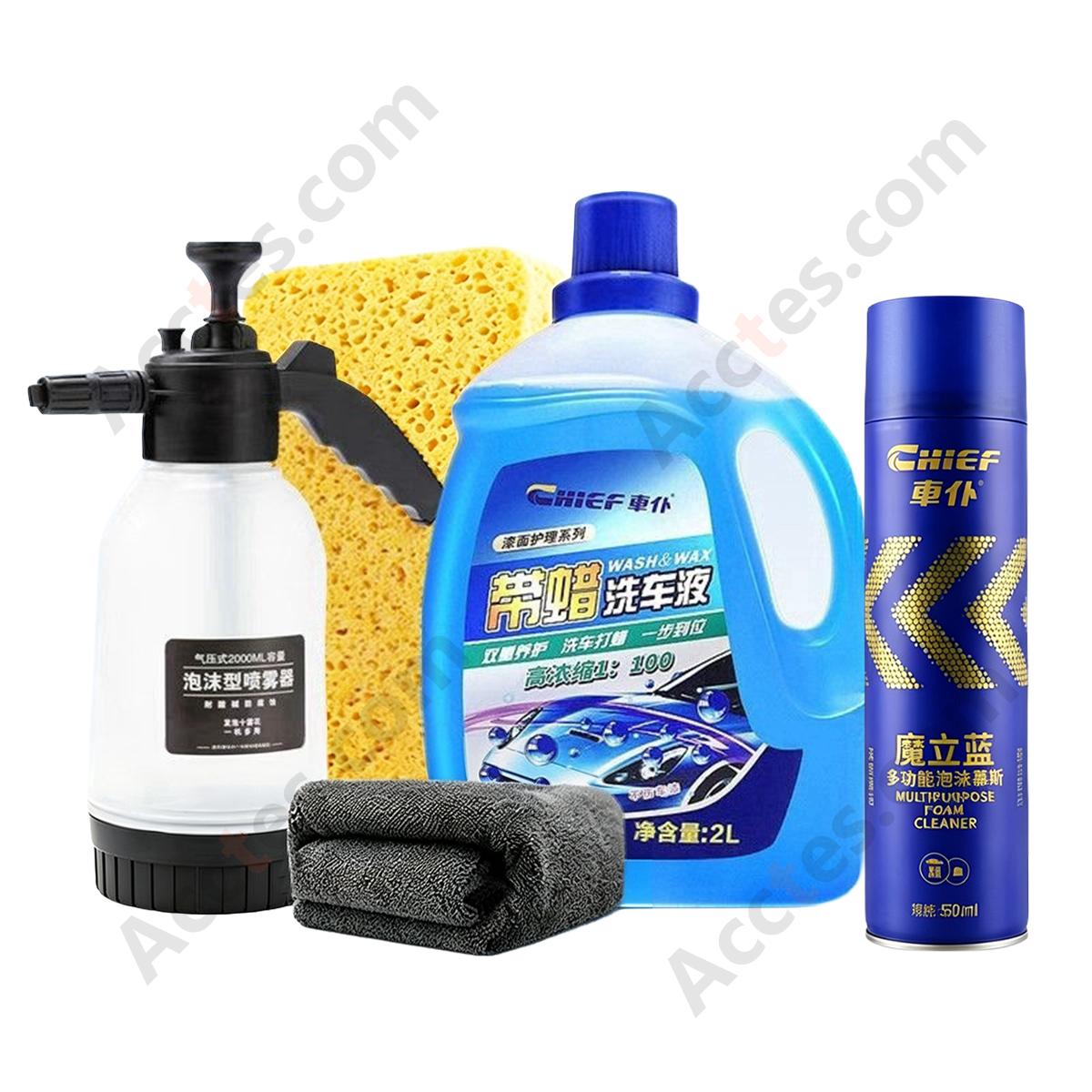 2L Wax‑Infused Car Wash Shampoo Kit With Foam Mousse Towel Sponge Spray Bottle