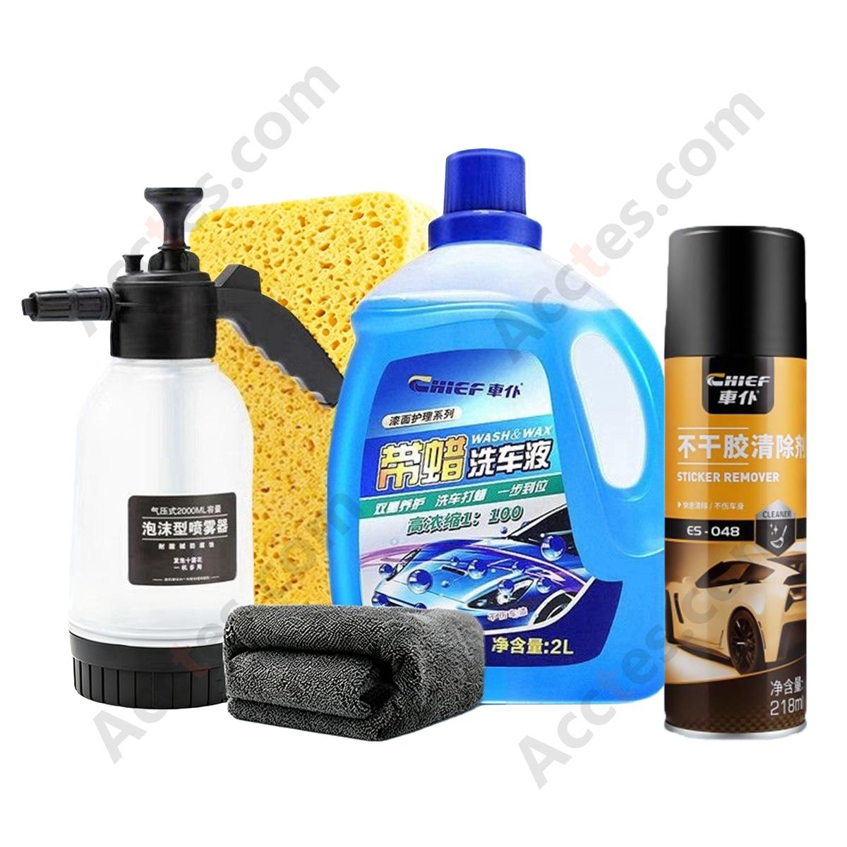 2L Wax‑Added Car Wash Shampoo Set Adhesive Remover Spray Bottle Towel Sponge