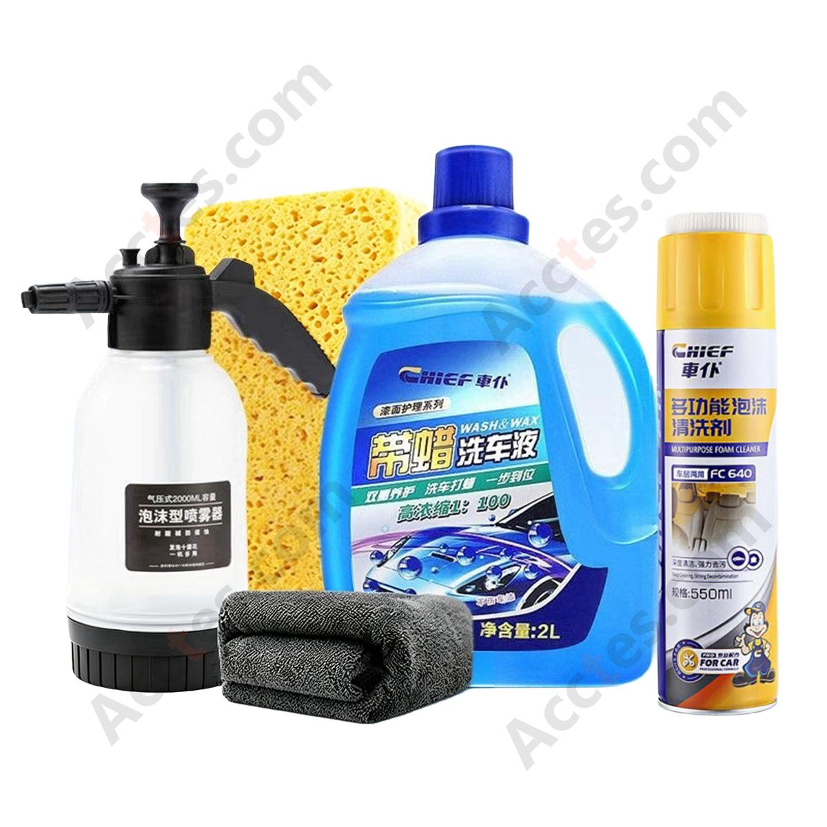 2L Wax‑Infused Car Wash Shampoo Set Multi Foam Cleaner Towel Sponge Spray Bottle