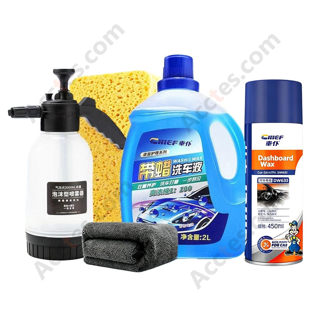 2L Wax‑Added Car Wash Shampoo Set Dashboard Shine Wax Towel Sponge Spray Bottle