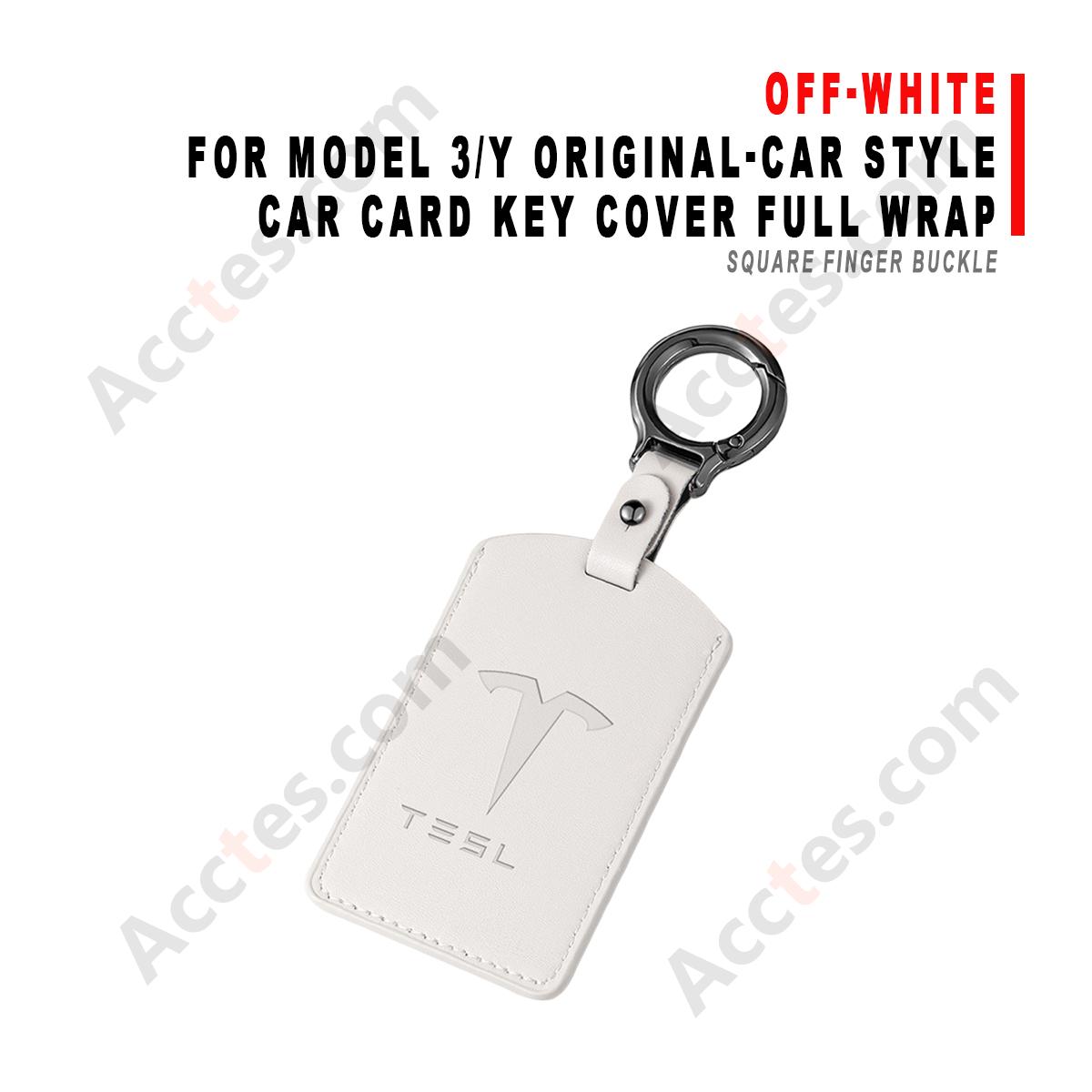 Car Card Key Cover Full Wrap For Model 3/Y Original‑car Style Off‑white With Square Finger Buckle Protector Shell