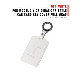 Car Card Key Cover Full Wrap For Model 3/Y Original‑car Style Off‑white With Square Finger Buckle Protector Shell