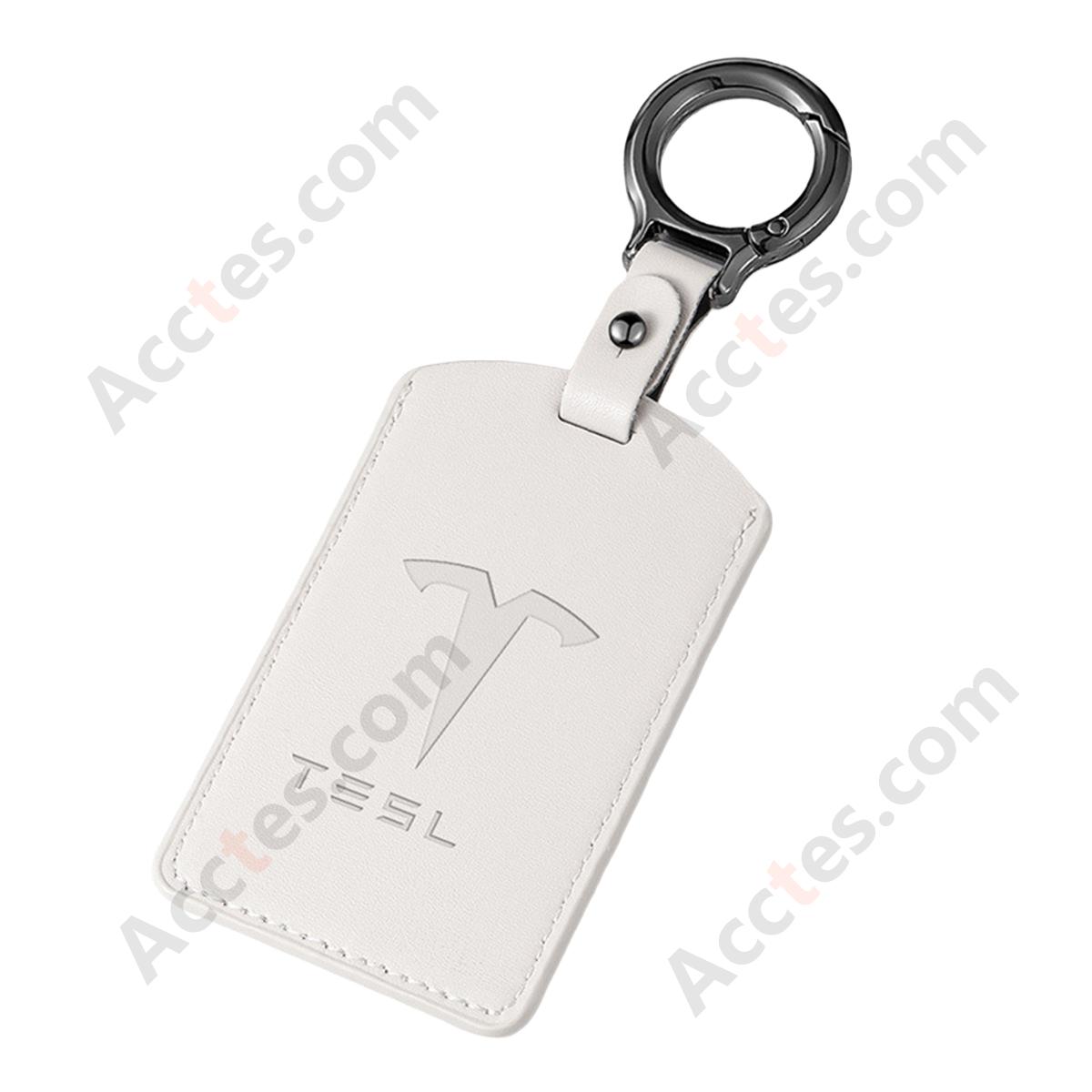Car Card Key Cover Full Wrap For Model 3/Y Original‑car Style Off‑white With Square Finger Buckle Protector Shell
