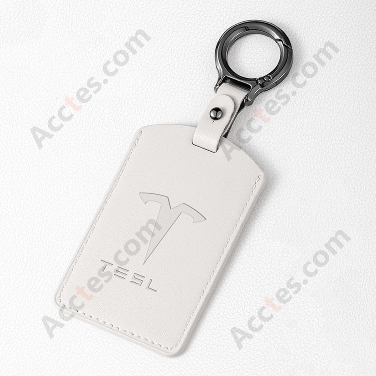 Car Card Key Cover Full Wrap For Model 3/Y Original‑car Style Off‑white With Square Finger Buckle Protector Shell