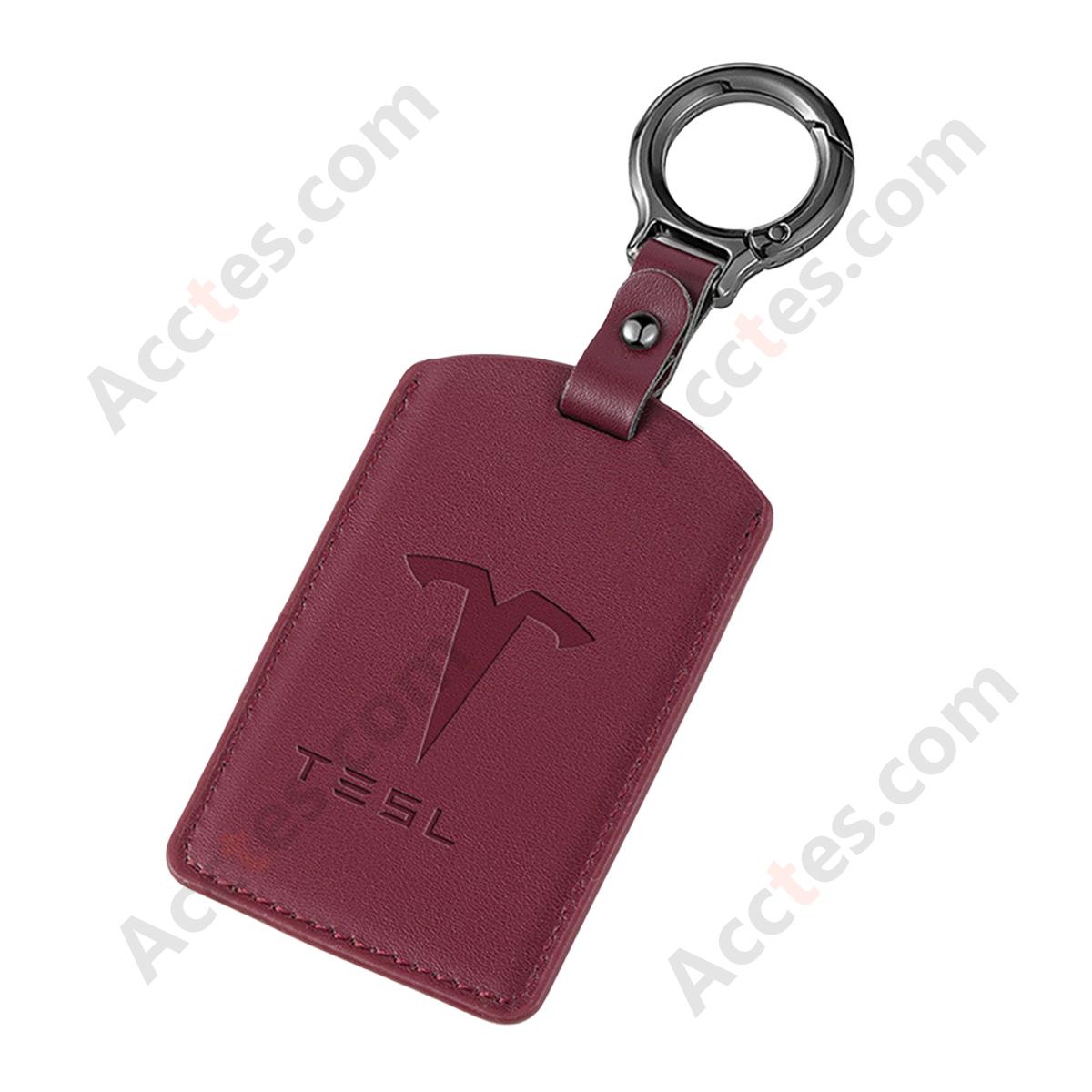 Car Card Key Cover Full Wrap For Model 3/Y Original‑car Style Bordeaux Red With Square Finger Buckle Protector Shell