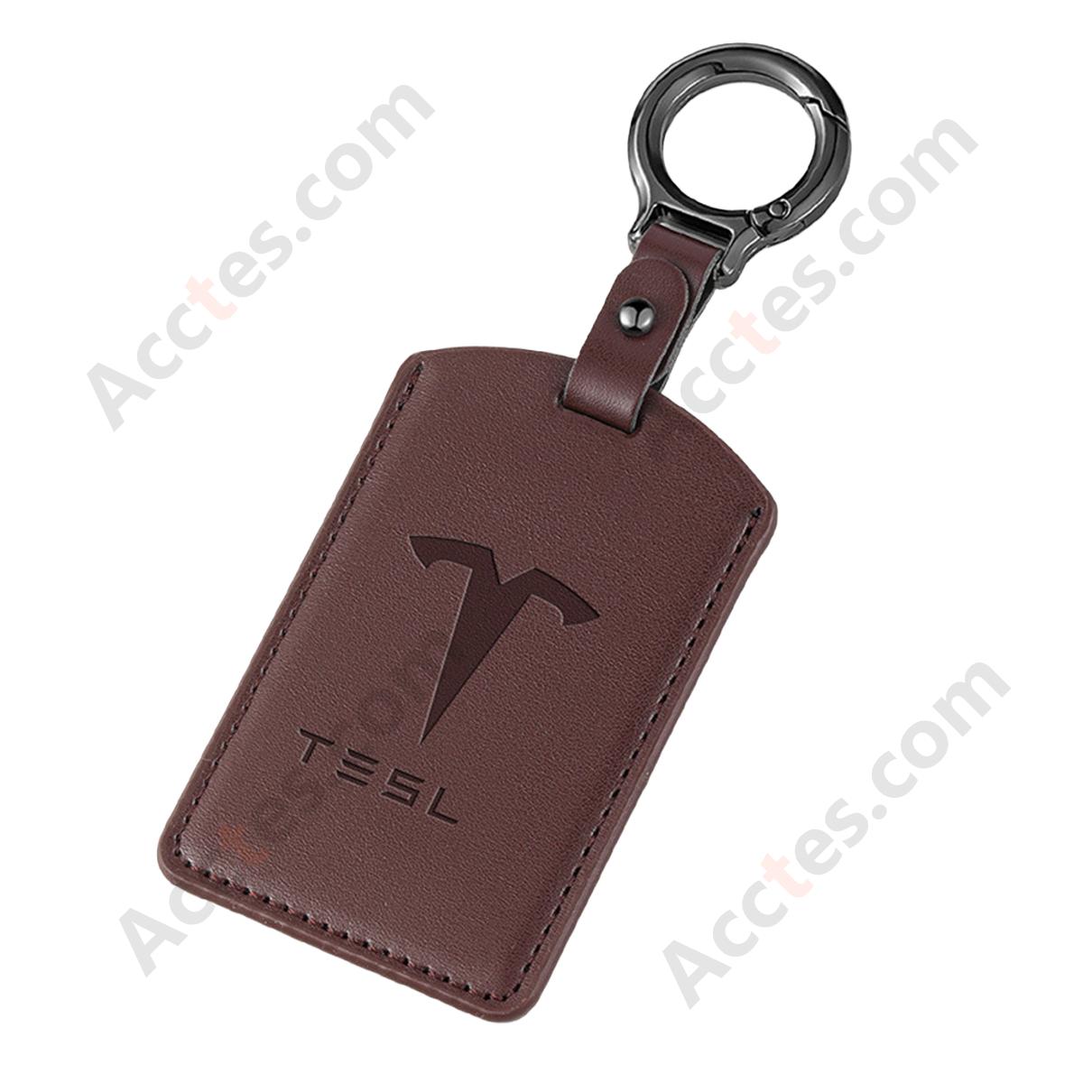 Car Card Key Cover Full Wrap For Model 3/Y Original‑car Style Retro Classic Brown With Square Finger Buckle Protector Shell