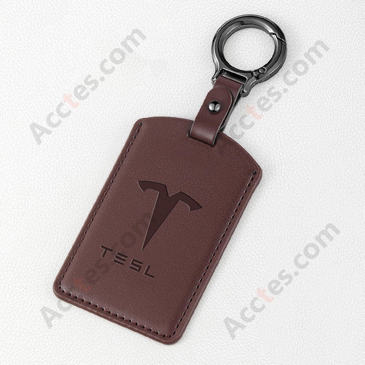 Car Card Key Cover Full Wrap For Model 3/Y Original‑car Style Retro Classic Brown With Square Finger Buckle Protector Shell