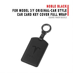 Car Card Key Cover Full Wrap For Model 3/Y Original‑car Style Noble Black With Square Finger Buckle Protector Shell