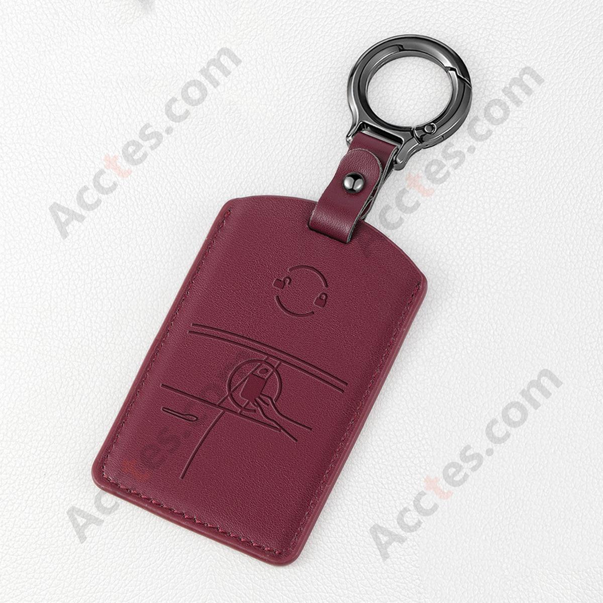 Car Card Key Cover Full Wrap For Model 3/Y Card‑version Style Bordeaux Red With Square Finger Buckle Protector Shell