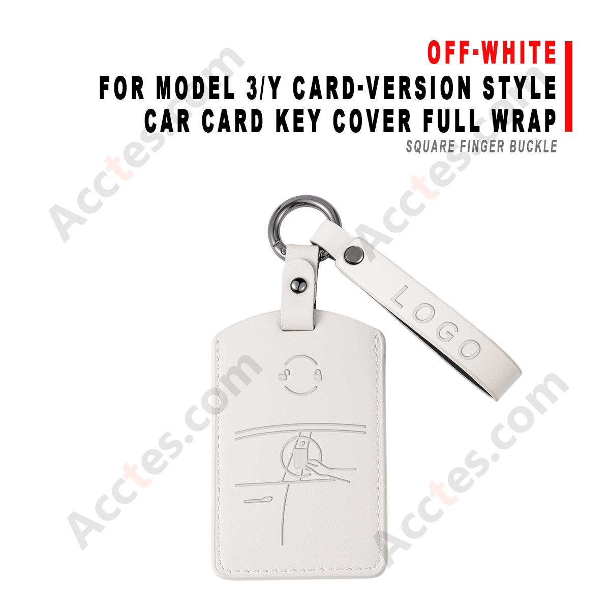 Car Card Key Cover Full Wrap For Model 3/Y Card‑version Style Off‑white With Square Finger Buckle Protector Shell