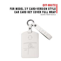 Car Card Key Cover Full Wrap For Model 3/Y Card‑version Style Off‑white With Square Finger Buckle Protector Shell