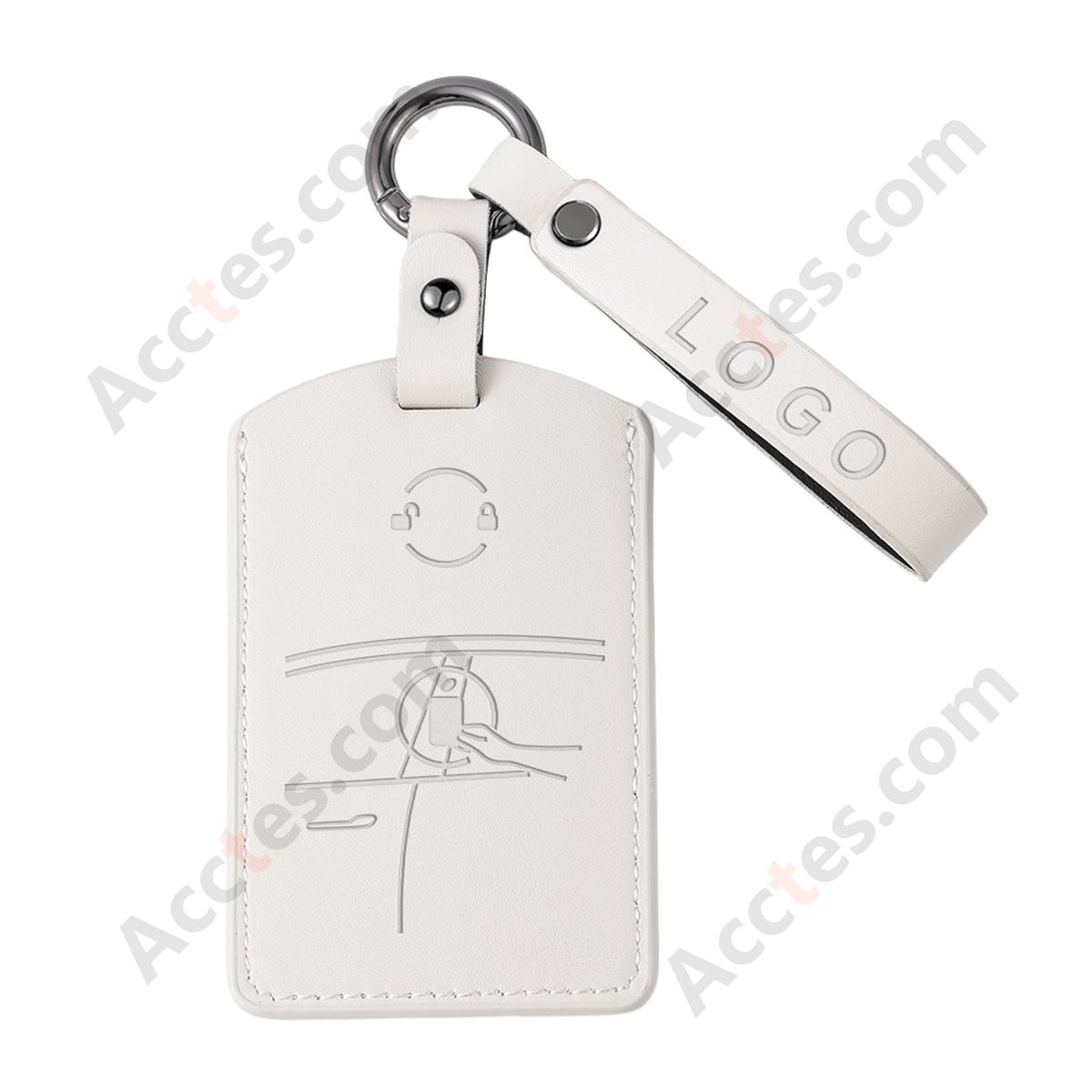 Car Card Key Cover Full Wrap For Model 3/Y Card‑version Style Off‑white With Square Finger Buckle Protector Shell