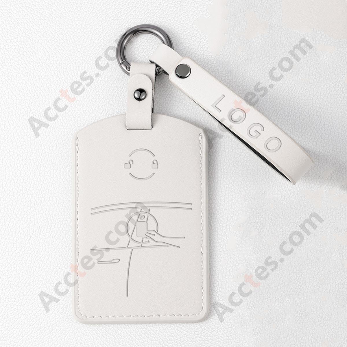 Car Card Key Cover Full Wrap For Model 3/Y Card‑version Style Off‑white With Square Finger Buckle Protector Shell