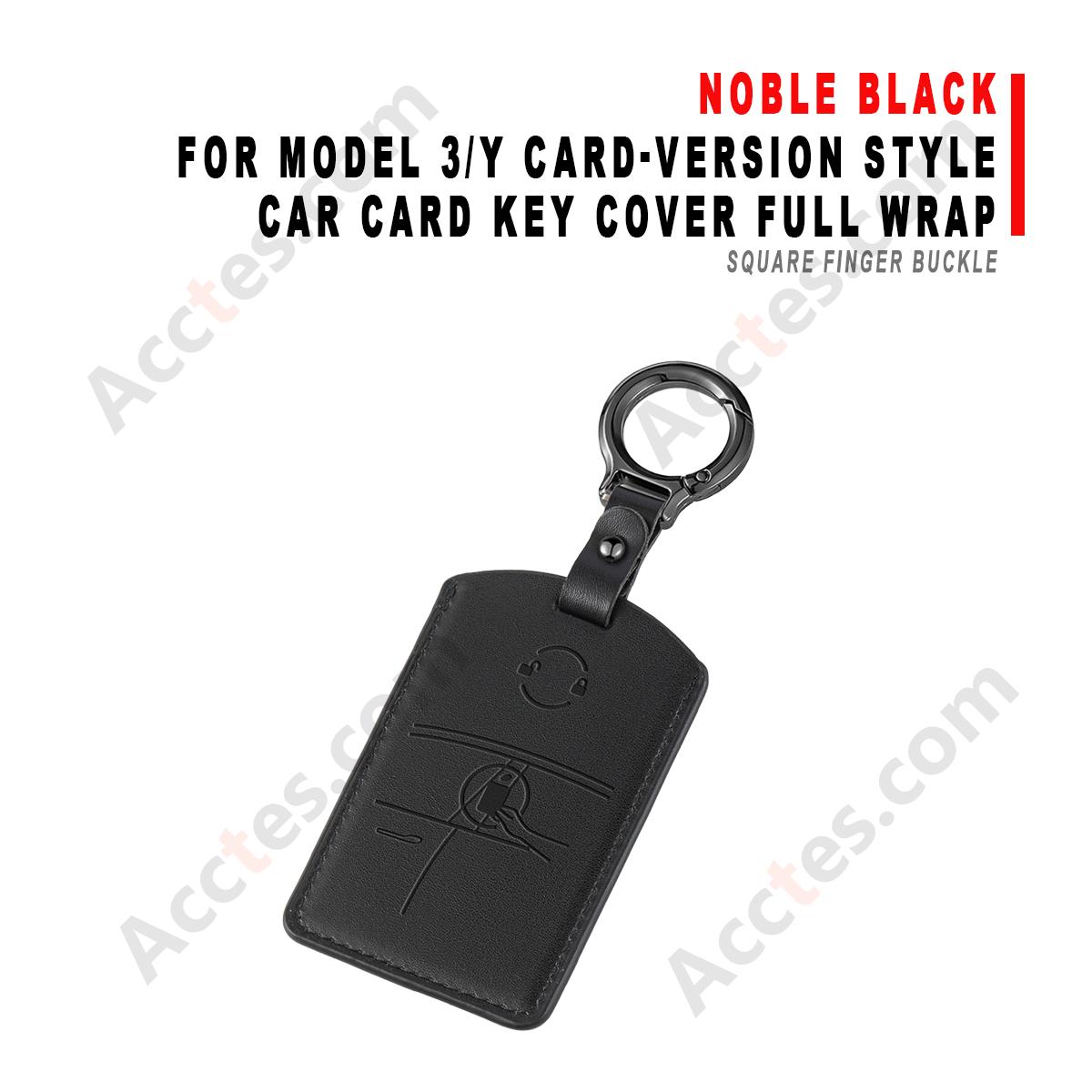 Car Card Key Cover Full Wrap For Model 3/Y Card‑version Style Noble Black With Square Finger Buckle Protector Shell