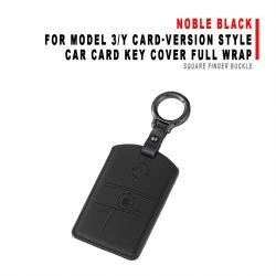 Car Card Key Cover Full Wrap For Model 3/Y Card‑version Style Noble Black With Square Finger Buckle Protector Shell