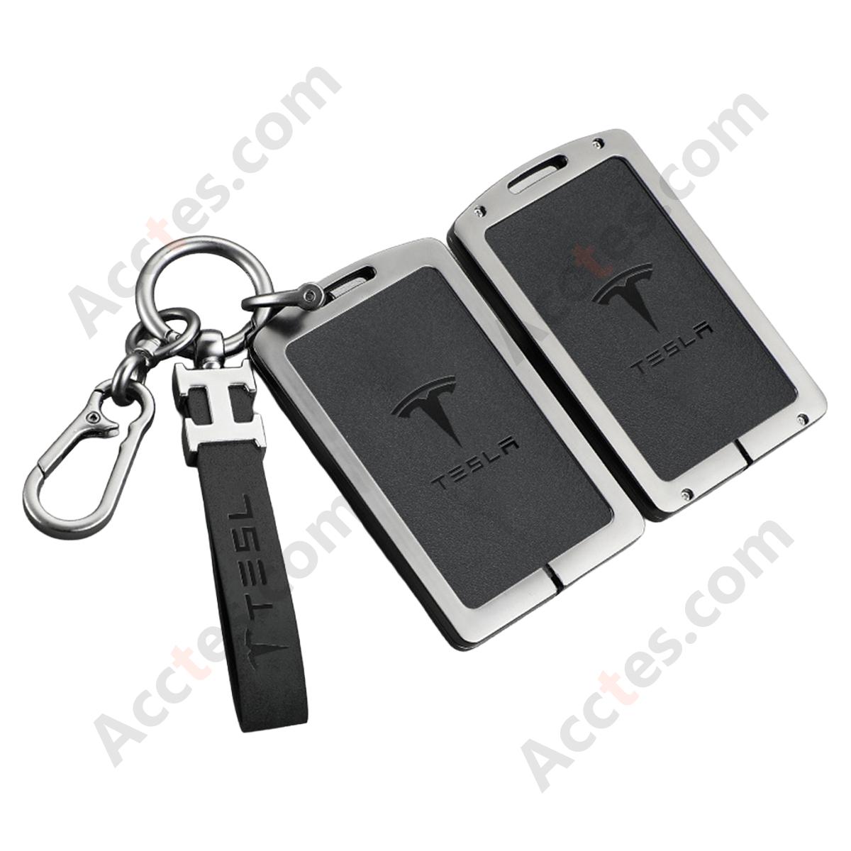 New Updated Card Key Protective Cover For Model 3/Y Card‑version Double‑sided Leather Black Shell With H‑buckle Horseshoe Buckle
