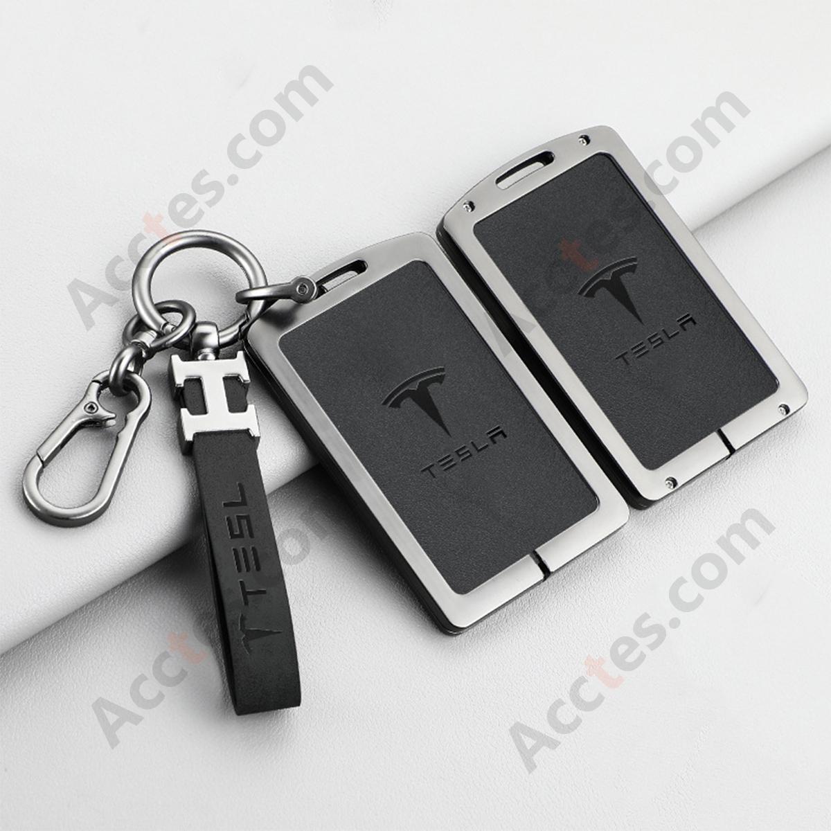 New Updated Card Key Protective Cover For Model 3/Y Card‑version Double‑sided Leather Black Shell With H‑buckle Horseshoe Buckle