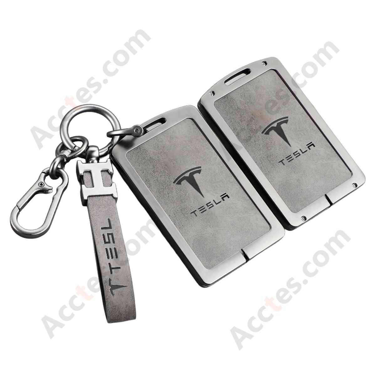New Updated Card Key Protective Cover For Model 3/Y Card‑version Double‑sided Leather Taupe Shell With H‑buckle Horseshoe Buckle