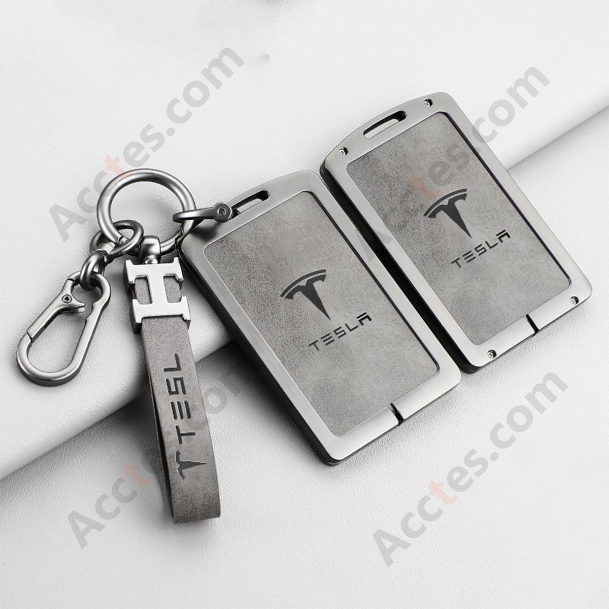 New Updated Card Key Protective Cover For Model 3/Y Card‑version Double‑sided Leather Taupe Shell With H‑buckle Horseshoe Buckle