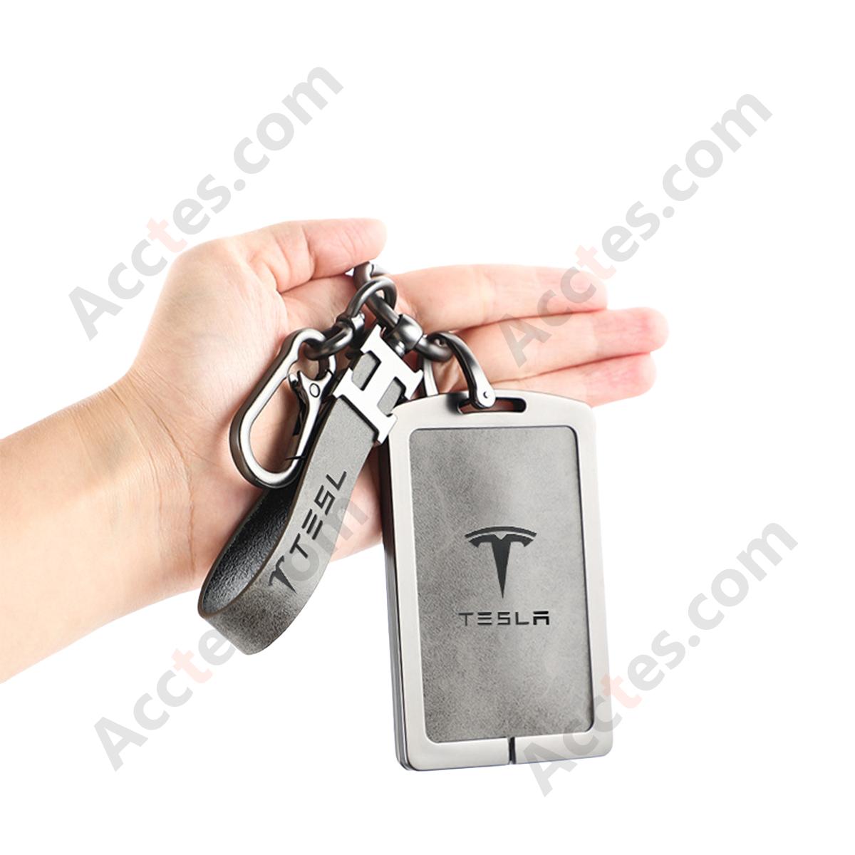 New Updated Card Key Protective Cover For Model 3/Y Card‑version Double‑sided Leather Taupe Shell With H‑buckle Horseshoe Buckle