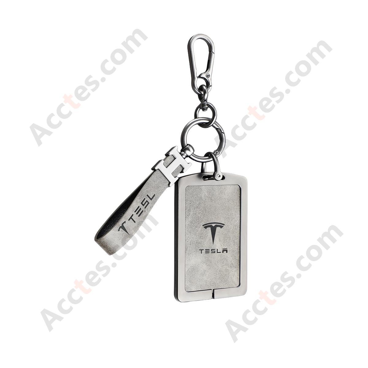 New Updated Card Key Protective Cover For Model 3/Y Card‑version Double‑sided Leather Taupe Shell With H‑buckle Horseshoe Buckle