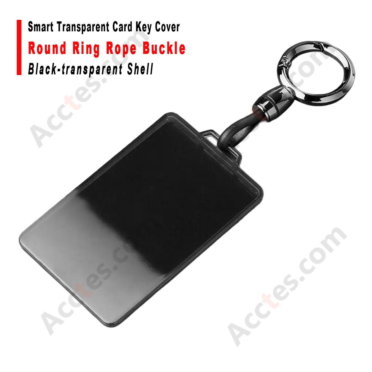 Smart Transparent Card Key Cover For Model 3/Y Black‑transparent Protective Shell With Round Ring Rope Buckle